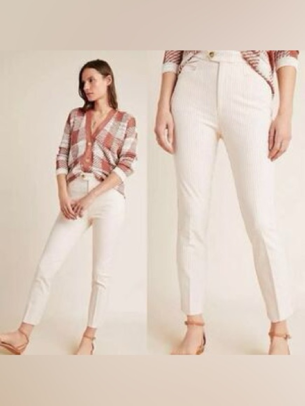 The Essential Slim By Anthropologie Womens Dress Pants Beige Striped Size 6